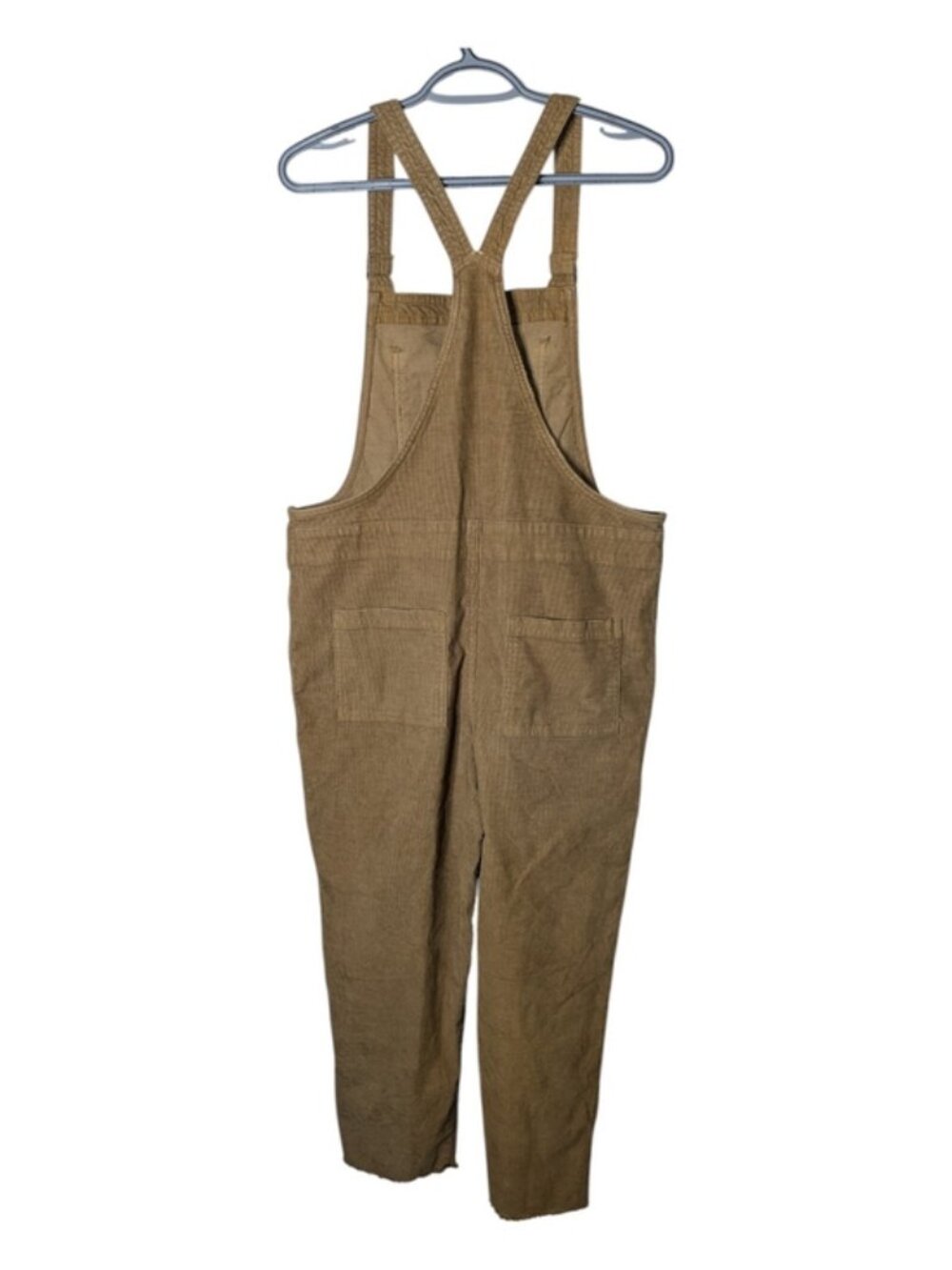 Aerie Werk & Play Brown Corduroy Bib Overalls Size Medium Raw Frayed Hem Casual - Picture 2 of 9